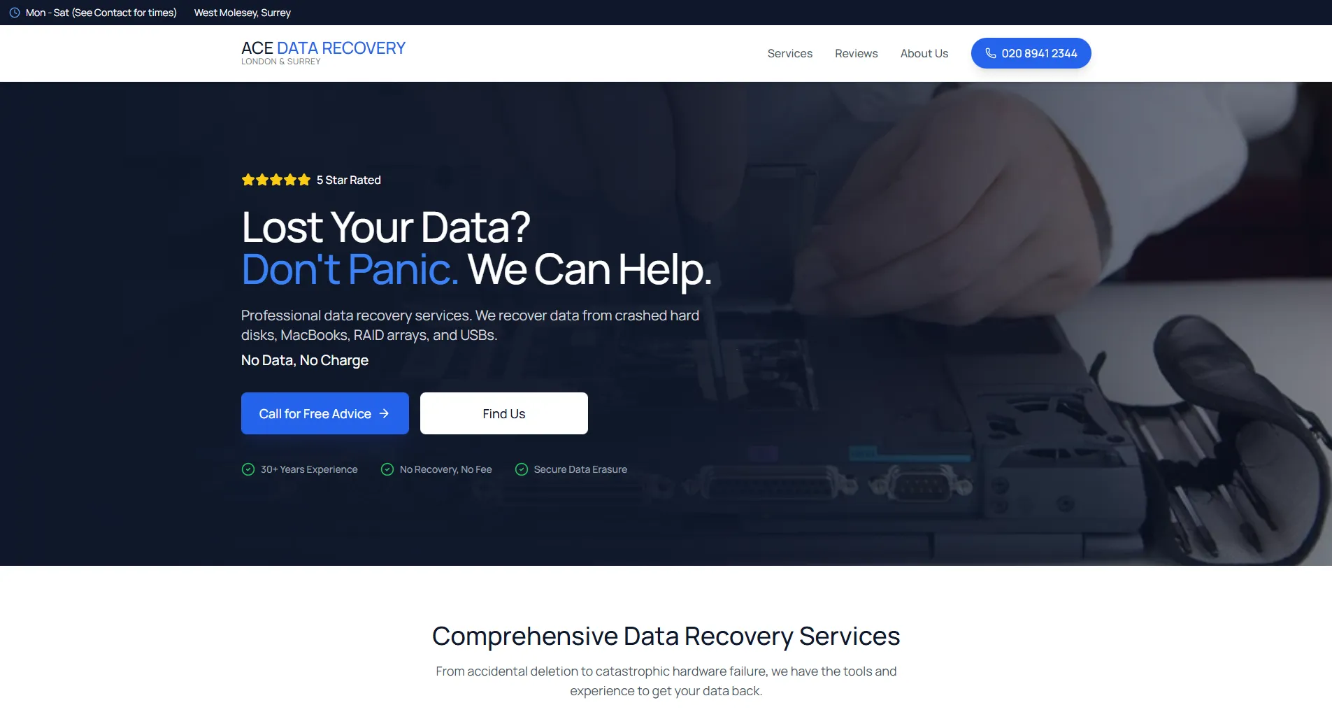 Screenshot of Ace Data Recovery website