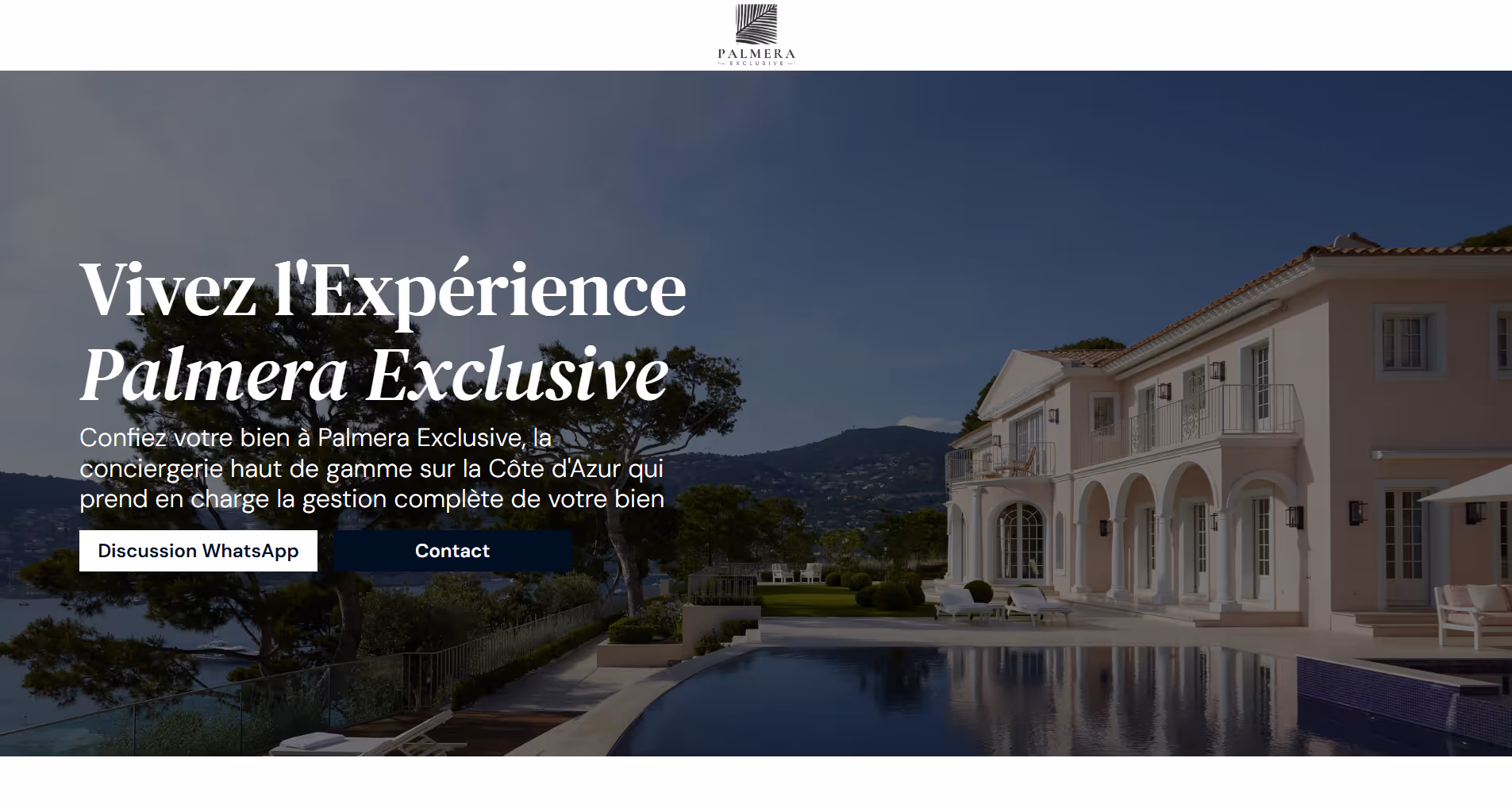Homepage screenshot of the Palmera Exclusive website